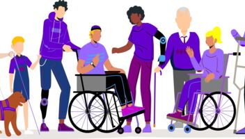 Menschen tragen lila Kleidungsstücke